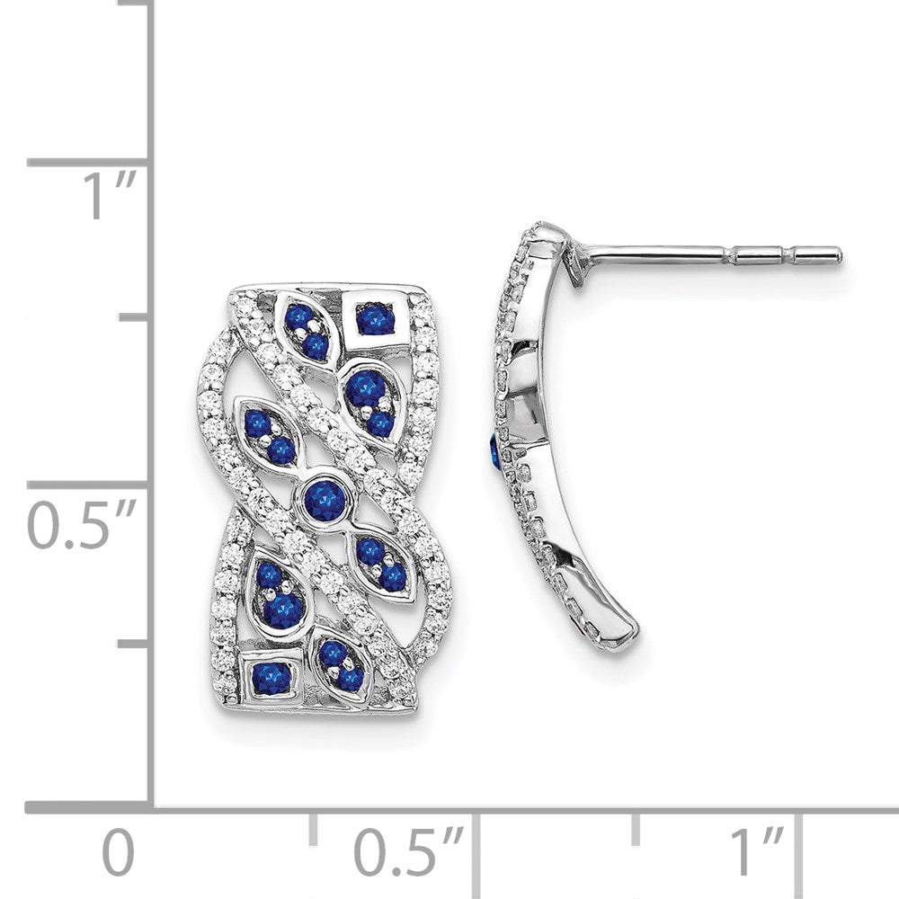 Solid 14k White Gold Simulated CZ & Sapphire Fancy Earrings