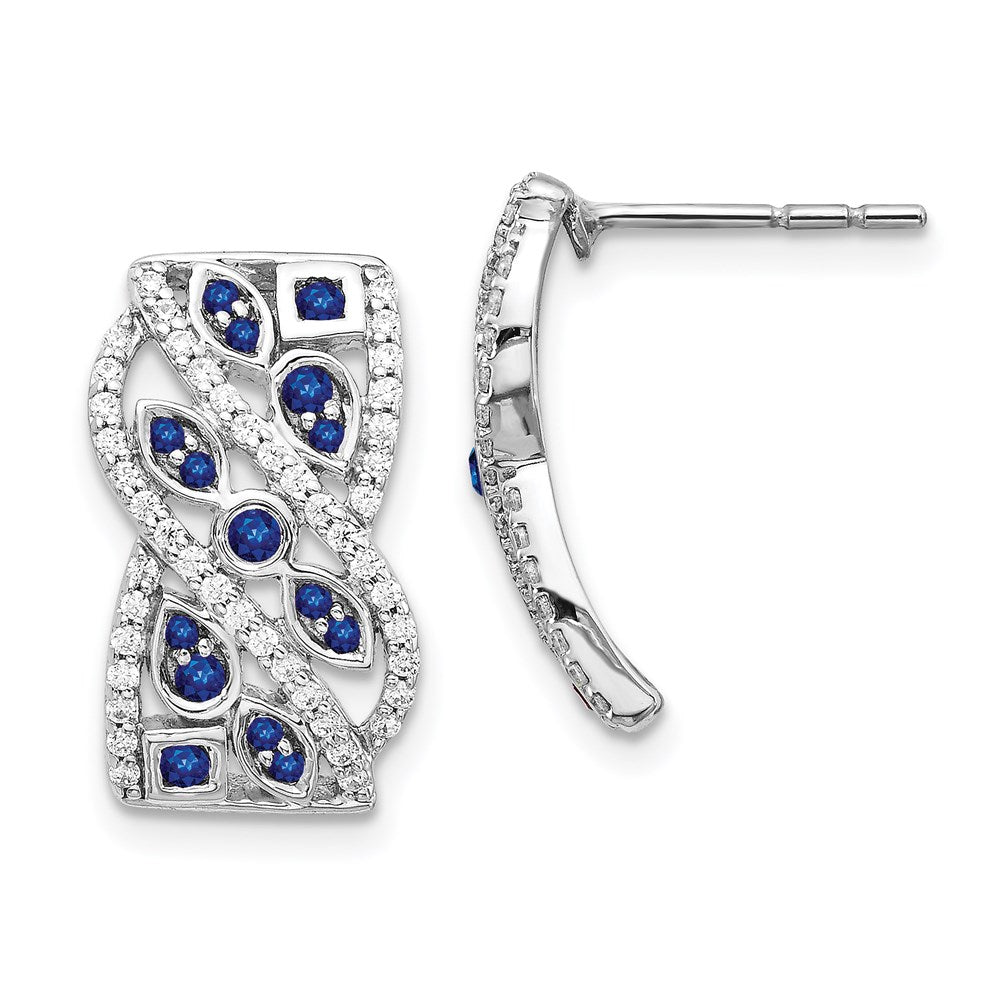 Solid 14k White Gold Simulated CZ & Sapphire Fancy Earrings