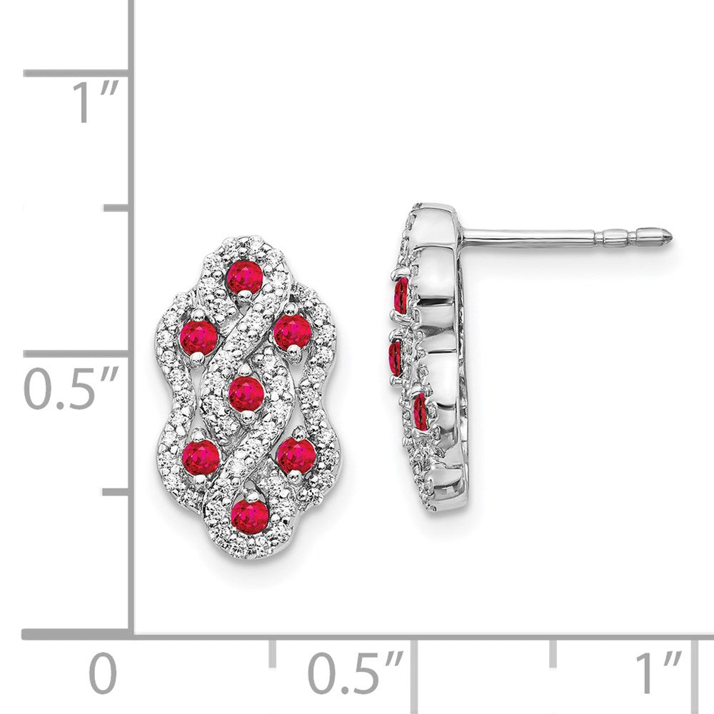 14k White Gold Real Diamond and Ruby Fancy Earrings