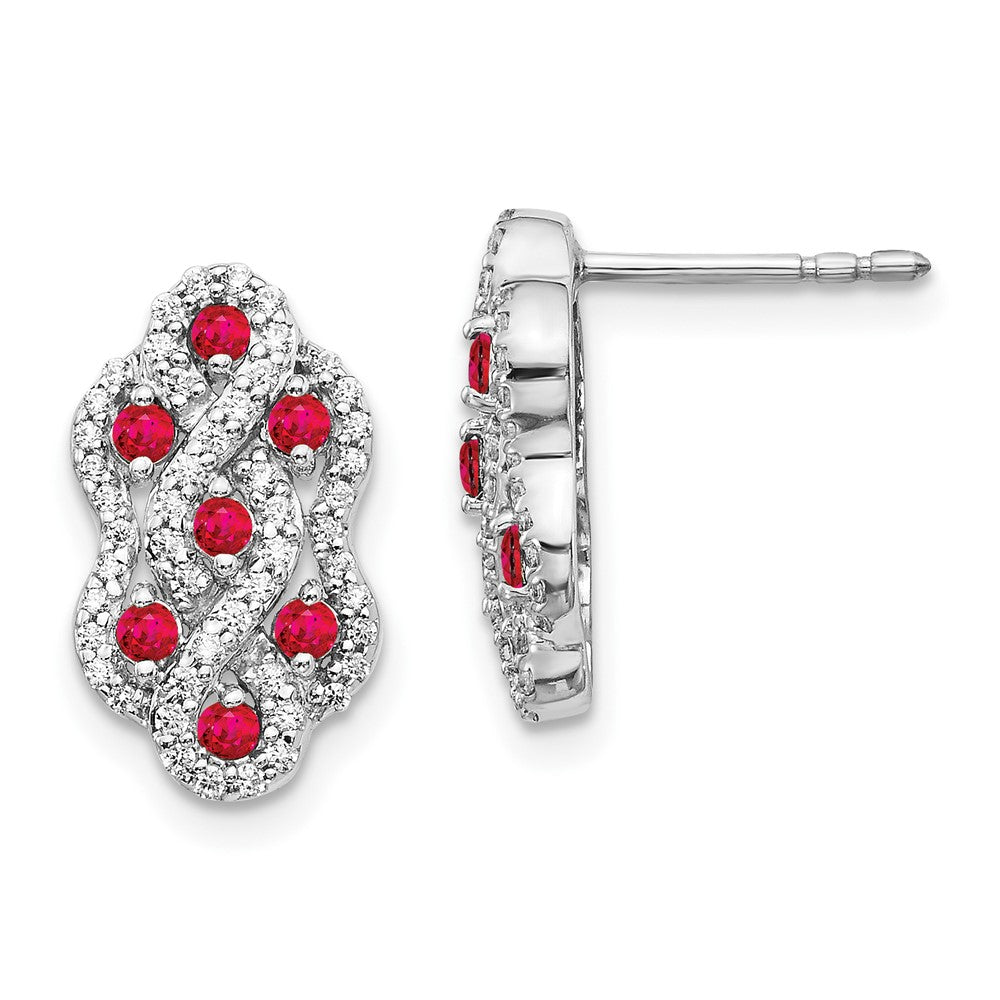 14k White Gold Real Diamond and Ruby Fancy Earrings