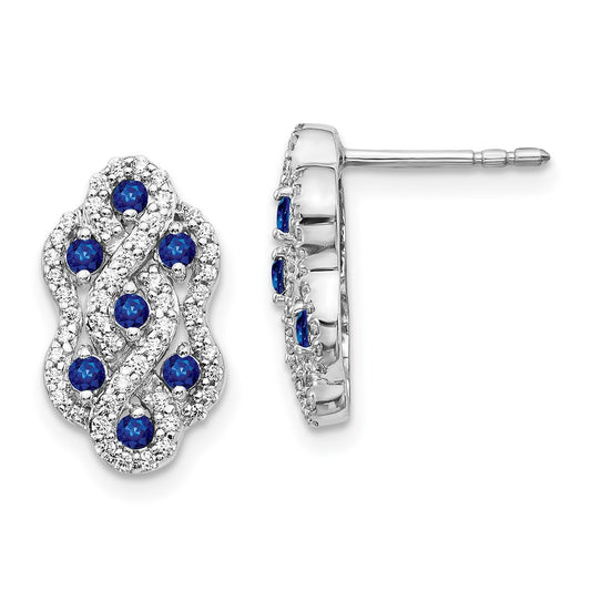 Solid 14k White Gold Simulated CZ and Sapphire Fancy Earrings