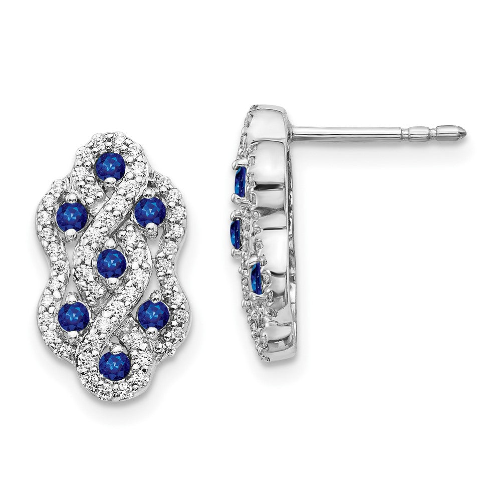 14k White Gold Real Diamond and Sapphire Fancy Earrings