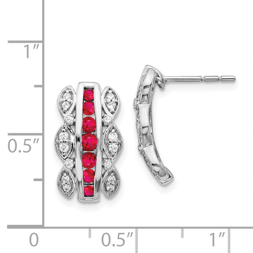 14k White Gold Real Diamond & Ruby Fancy Earrings