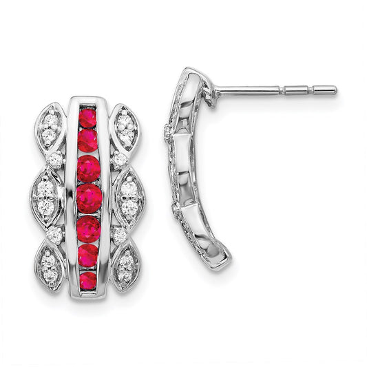 14k White Gold Real Diamond & Ruby Fancy Earrings