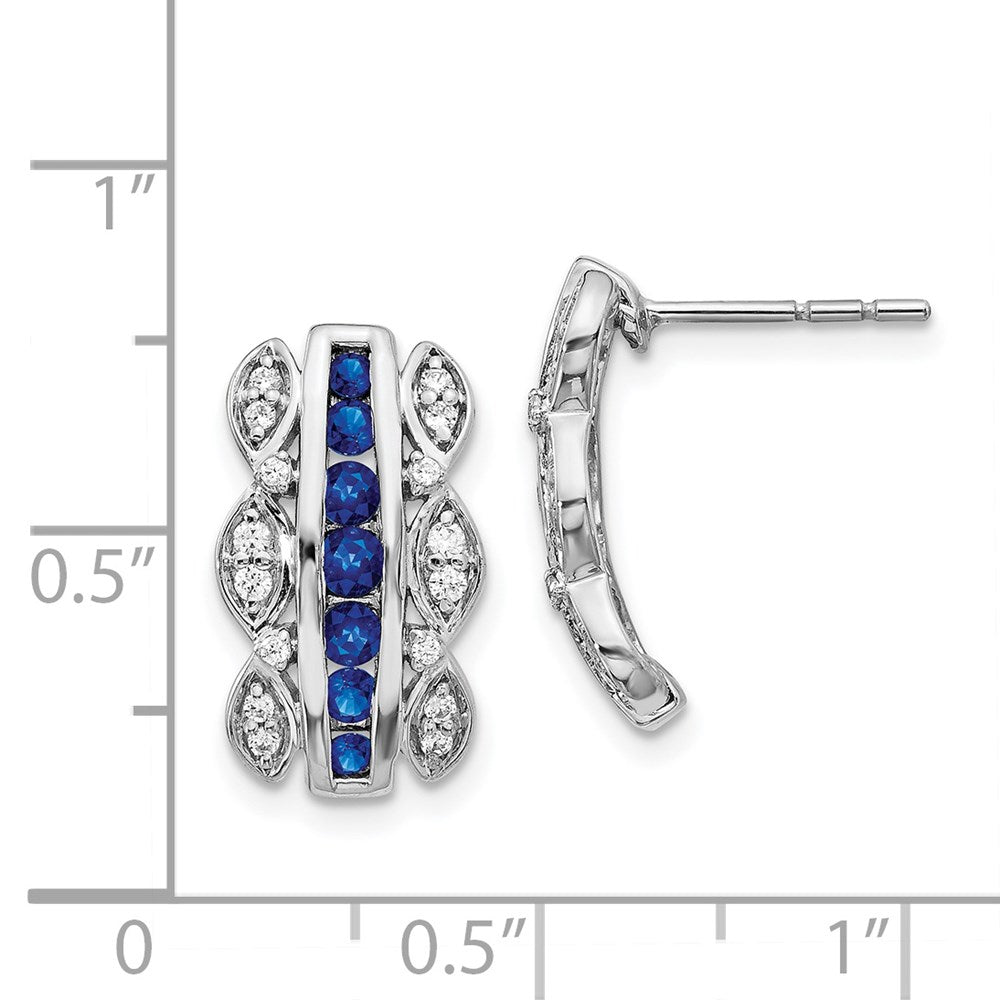 Solid 14k White Gold Simulated CZ & Sapphire Fancy Earrings