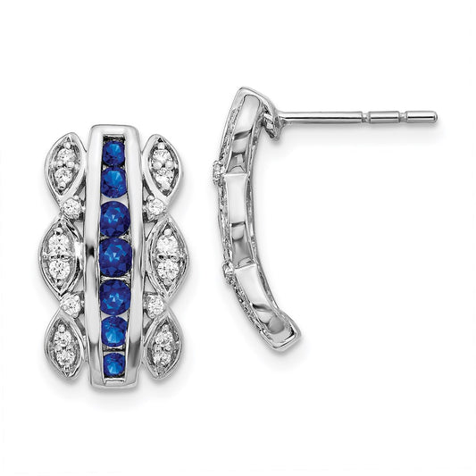 Solid 14k White Gold Simulated CZ & Sapphire Fancy Earrings