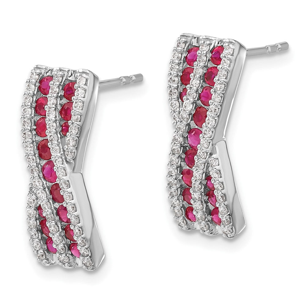 14k White Gold Real Diamond and Ruby Fancy Earrings