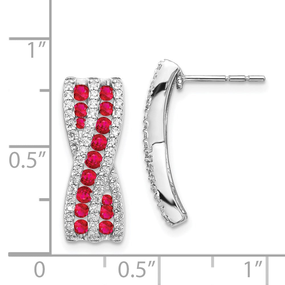 14k White Gold Real Diamond and Ruby Fancy Earrings