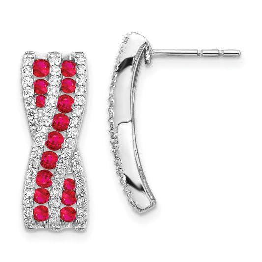 14k White Gold Real Diamond and Ruby Fancy Earrings