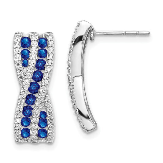 Solid 14k White Gold Simulated CZ and Sapphire Fancy Earrings