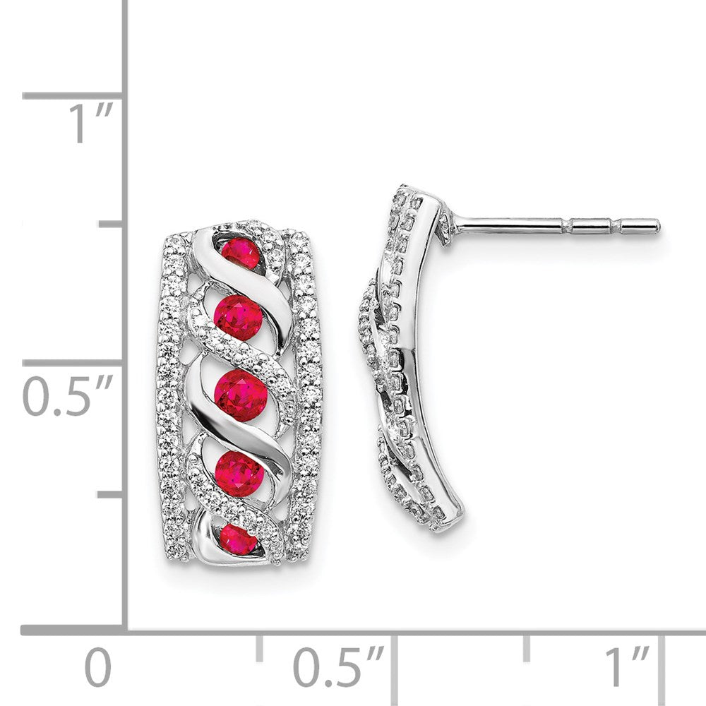 14k White Gold Real Diamond & Ruby Fancy Earrings