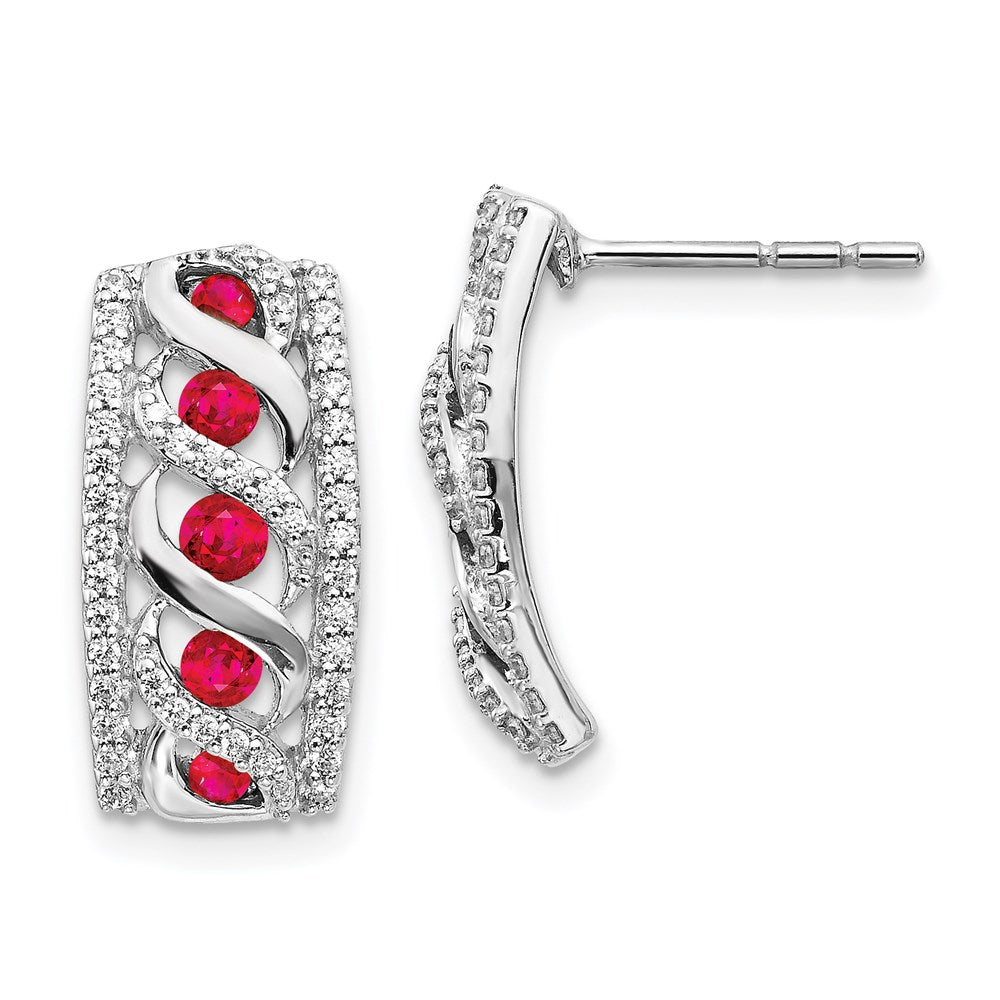 14k White Gold Real Diamond & Ruby Fancy Earrings