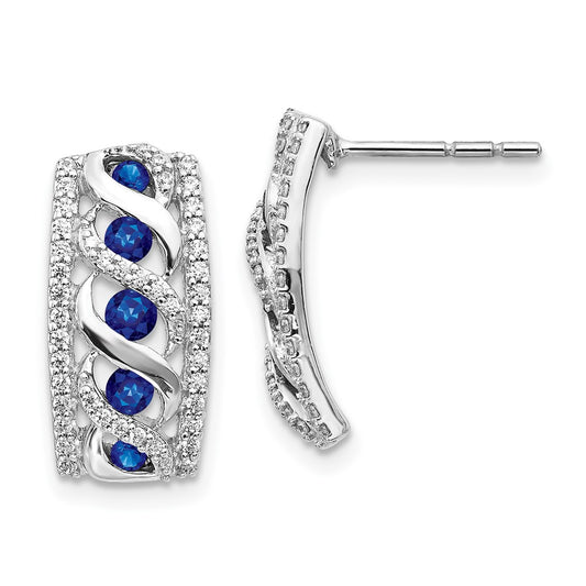 Solid 14k White Gold Simulated CZ and Sapphire Fancy Earrings