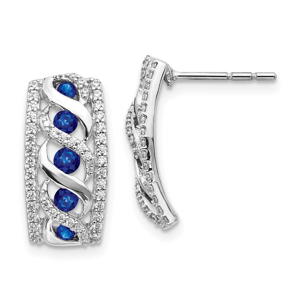 14k White Gold Real Diamond and Sapphire Fancy Earrings