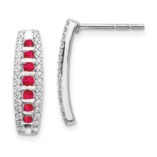 14k White Gold Real Diamond and Ruby Fancy Earrings