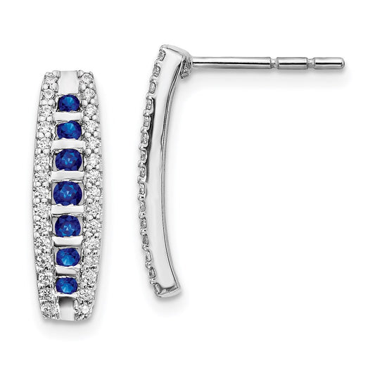 Solid 14k White Gold Simulated CZ & Sapphire Fancy Earrings