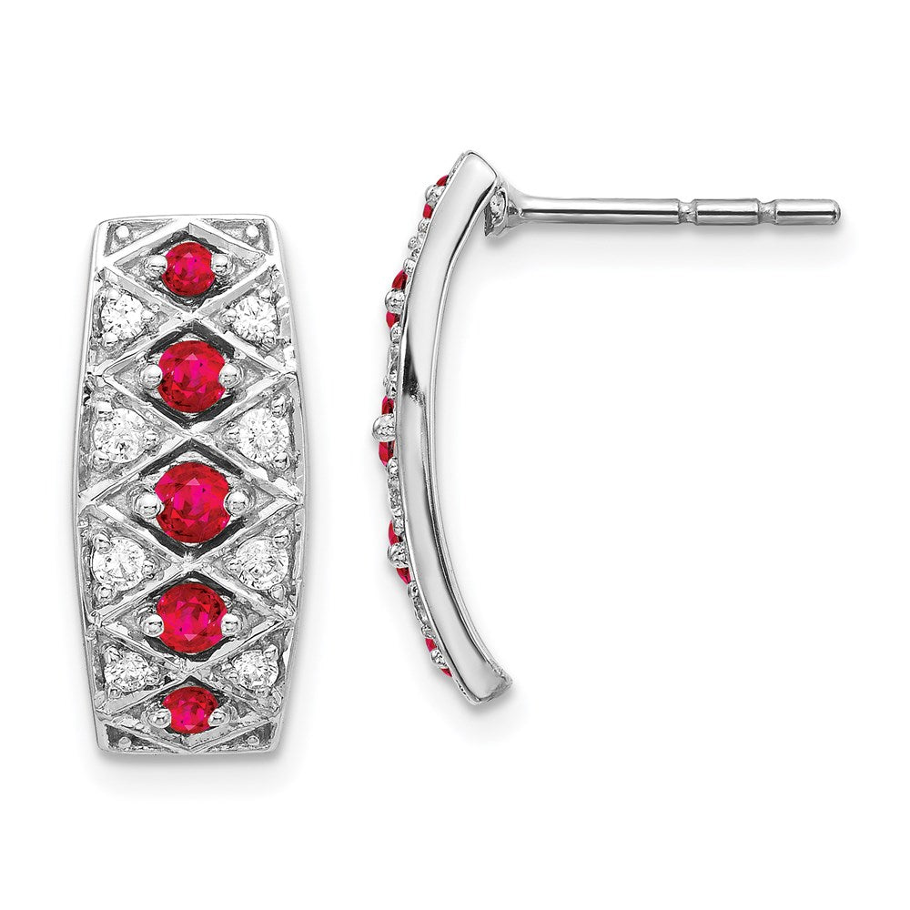 14k White Gold Real Diamond & Ruby Fancy Earrings