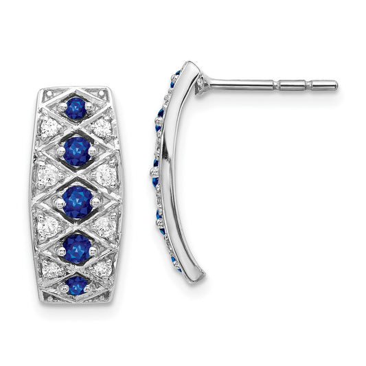 Solid 14k White Gold Simulated CZ and Sapphire Fancy Earrings