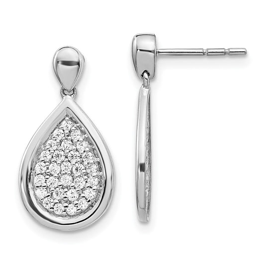 Solid 14k White Gold Simulated CZ Fancy Teardrop Post Earrings