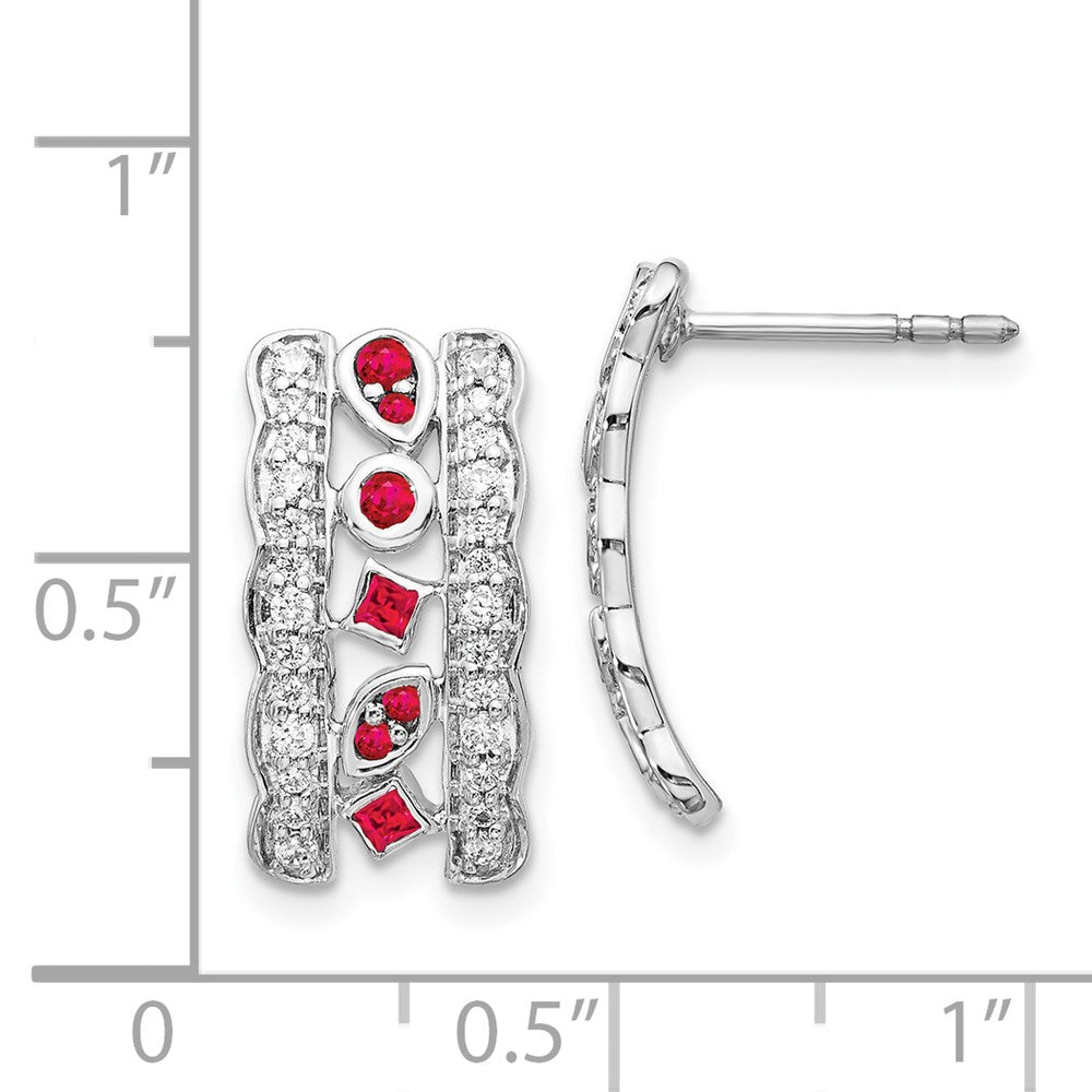 14k White Gold Real Diamond & Ruby Fancy Earrings