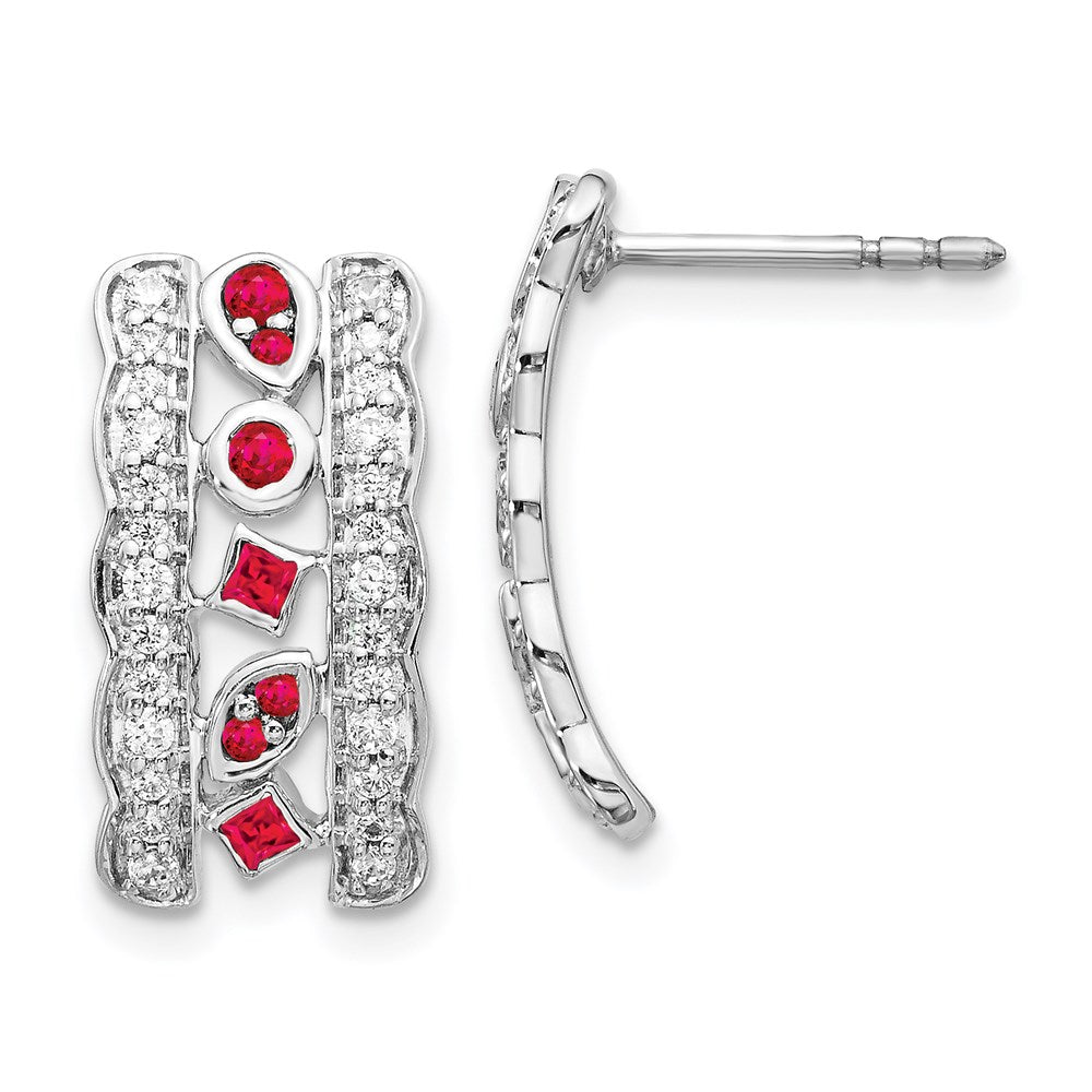 14k White Gold Real Diamond & Ruby Fancy Earrings