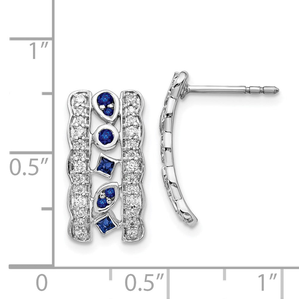 Solid 14k White Gold Simulated CZ & Sapphire Fancy Earrings