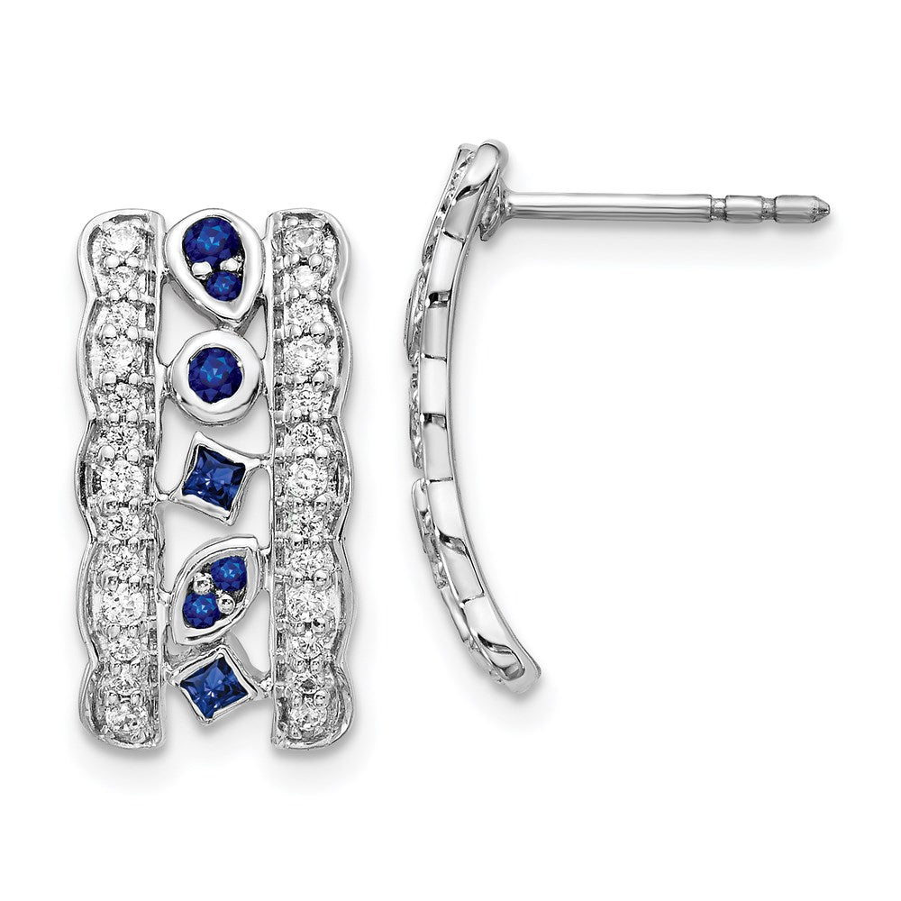 Solid 14k White Gold Simulated CZ & Sapphire Fancy Earrings