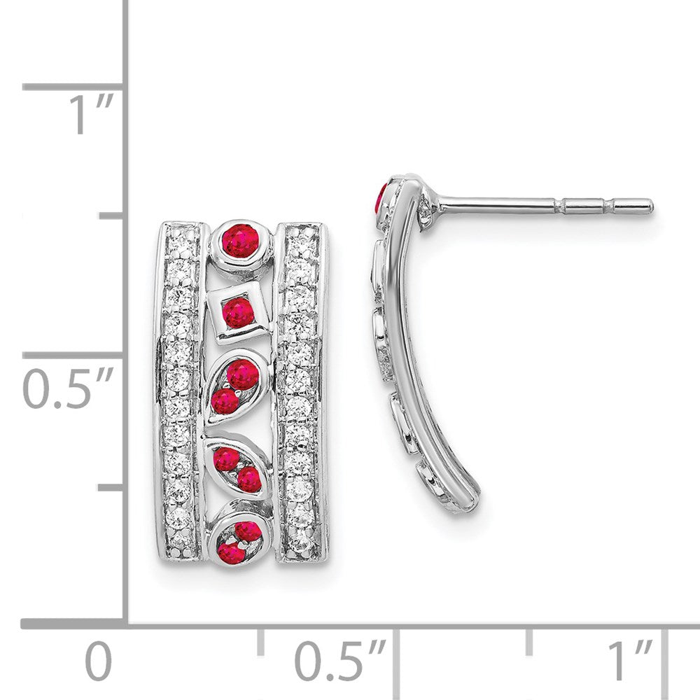 14k White Gold Real Diamond & Ruby Fancy Earrings