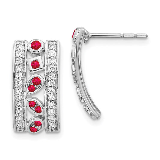 14k White Gold Real Diamond & Ruby Fancy Earrings