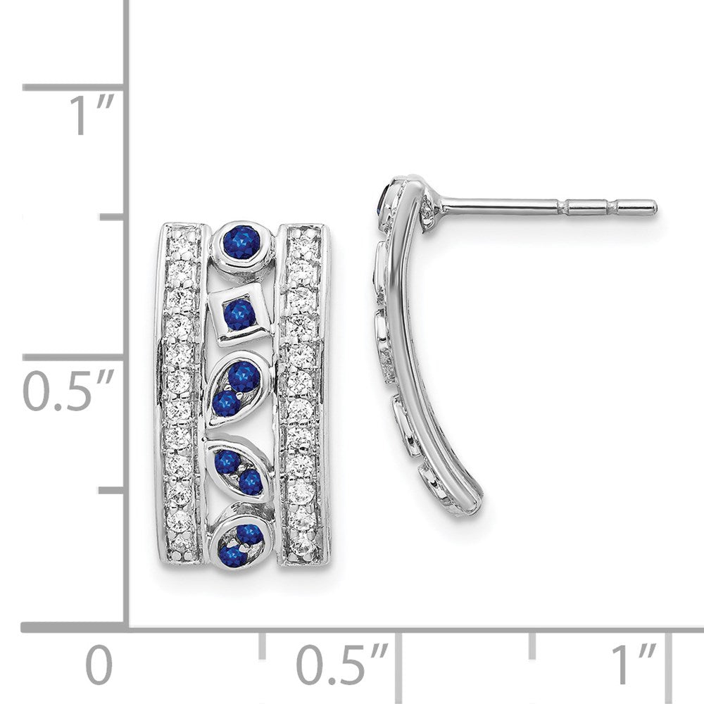 Solid 14k White Gold Simulated CZ & Sapphire Fancy Earrings