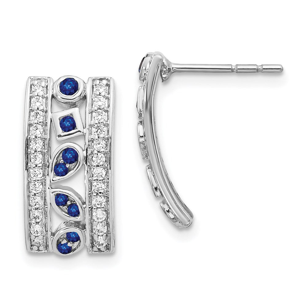 Solid 14k White Gold Simulated CZ & Sapphire Fancy Earrings