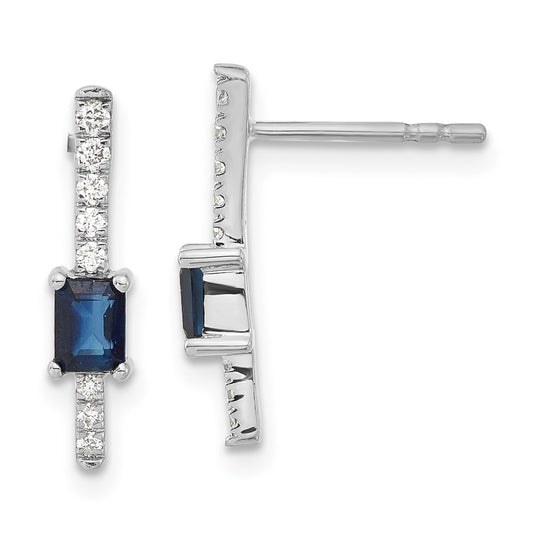 Solid 14k White Gold Simulated CZ and Sapphire Fancy Earrings