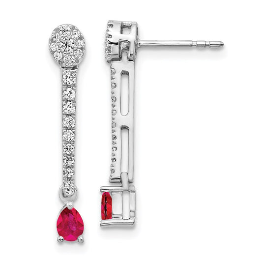 14k White Gold Real Diamond & Ruby Fancy Earrings