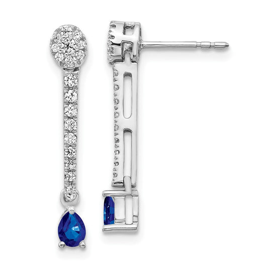 Solid 14k White Gold Simulated CZ and Sapphire Fancy Earrings