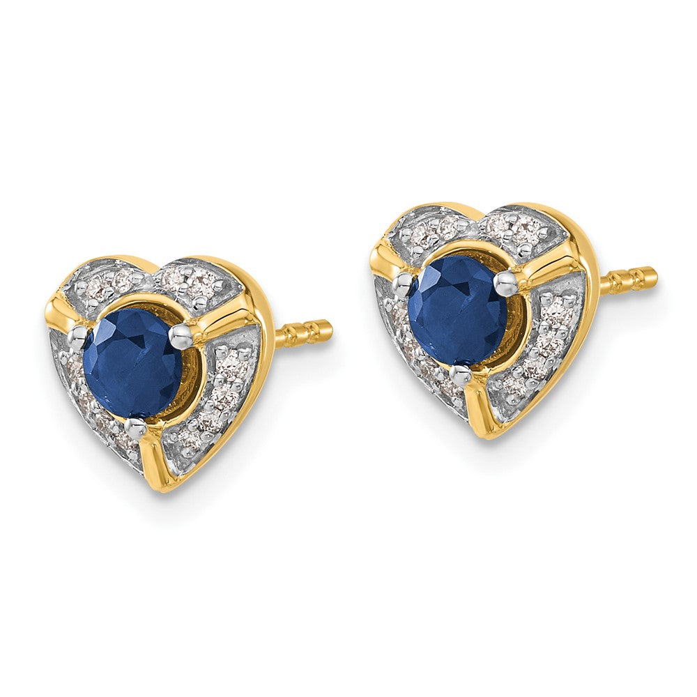 14k Yellow Gold Real Diamond and Sapphire Fancy Heart Earrings