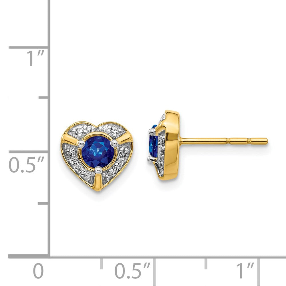 14k Yellow Gold Real Diamond and Sapphire Fancy Heart Earrings