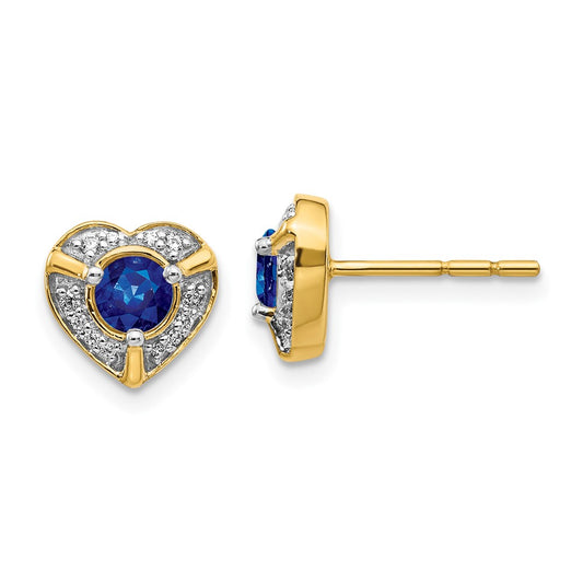 Solid 14k Yellow Gold Simulated CZ and Sapphire Fancy Heart Earrings