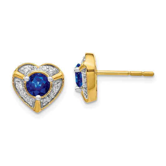 Solid 14k Yellow Gold Simulated CZ and Sapphire Fancy Heart Earrings