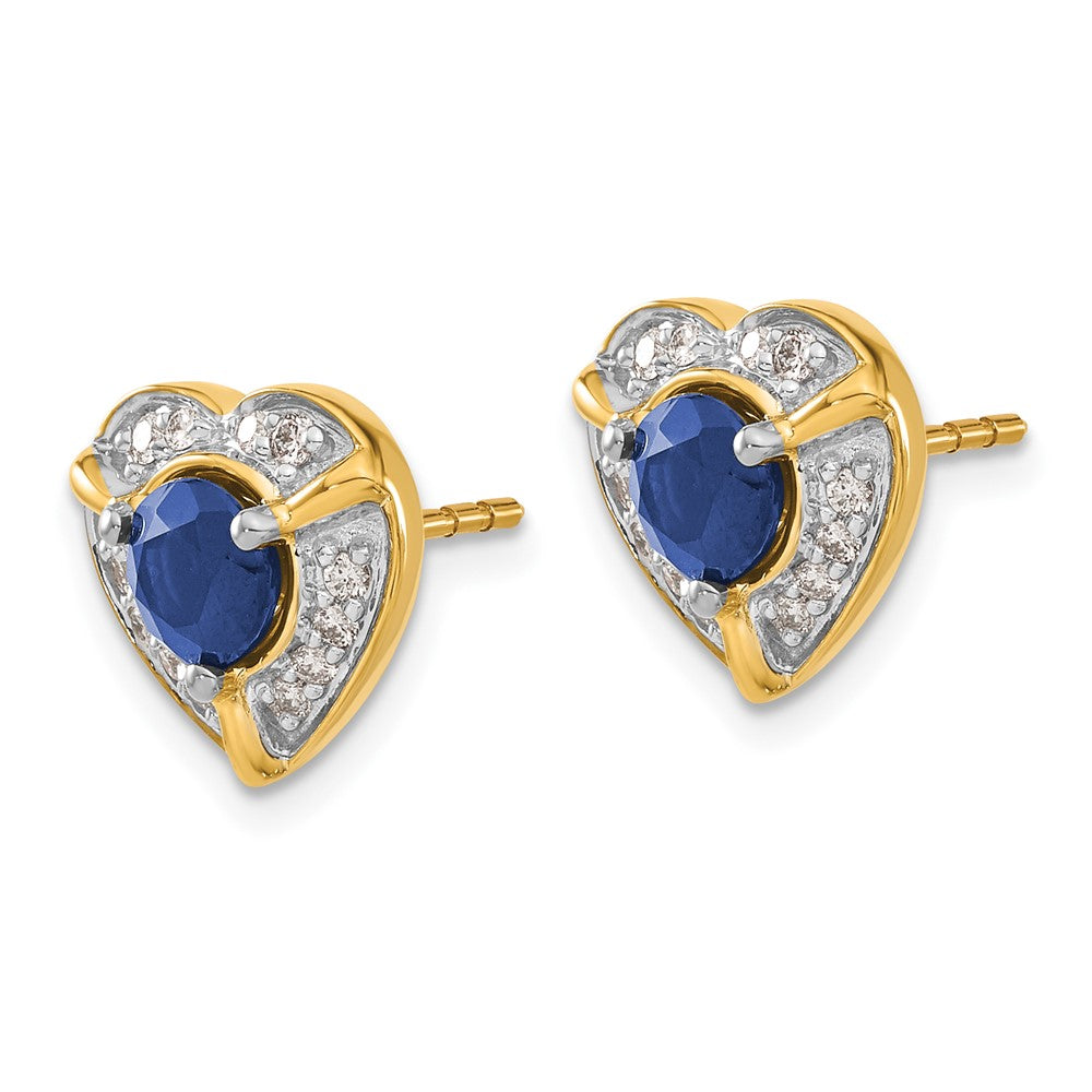 Solid 14k Yellow Gold Simulated CZ and Sapphire Fancy Heart Earrings