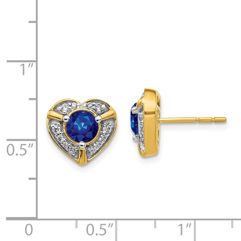 Solid 14k Yellow Gold Simulated CZ and Sapphire Fancy Heart Earrings