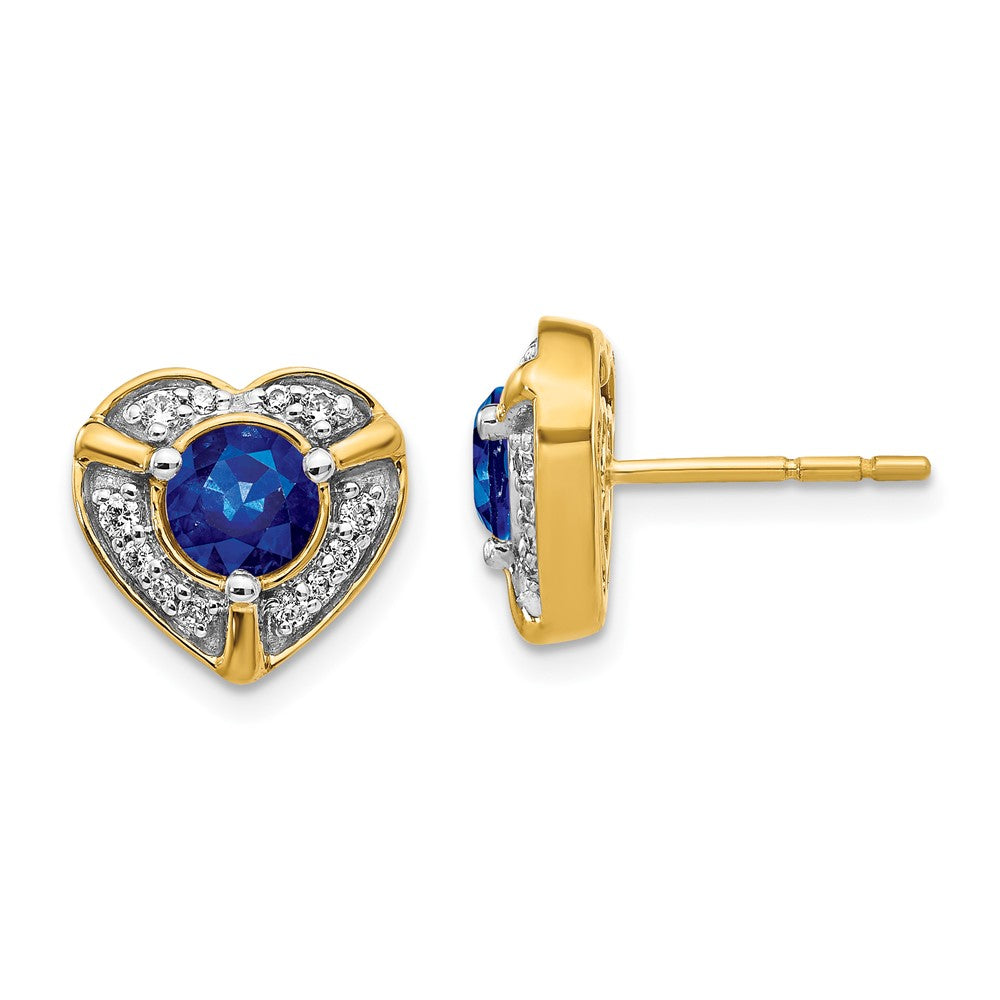 Solid 14k Yellow Gold Simulated CZ and Sapphire Fancy Heart Earrings