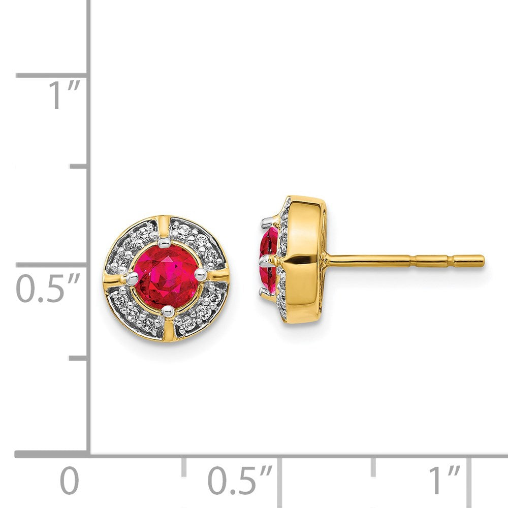 14k Yellow Gold Real Diamond and Ruby Fancy Halo Earrings