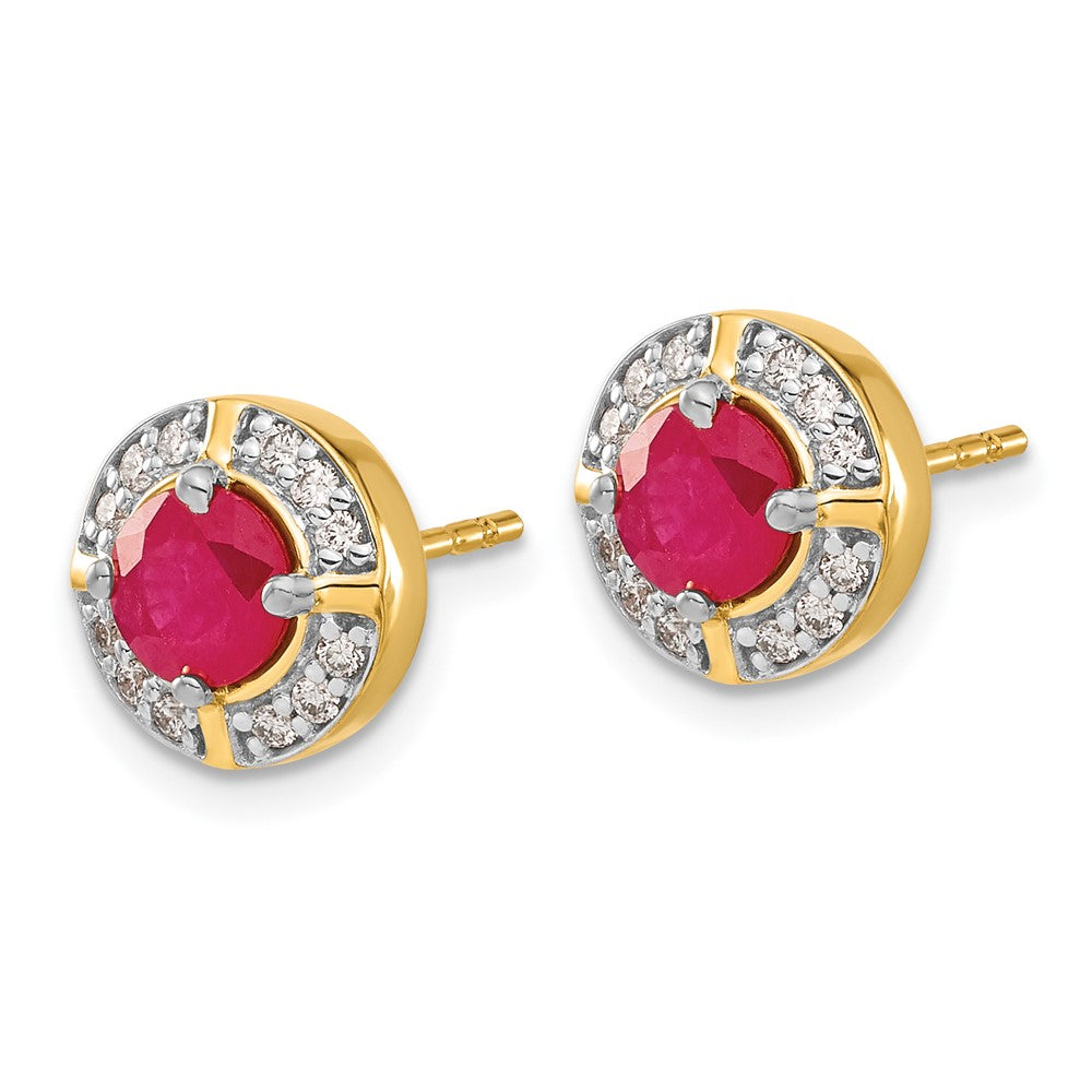 14k Yellow Gold Real Diamond and Ruby Fancy Halo Earrings