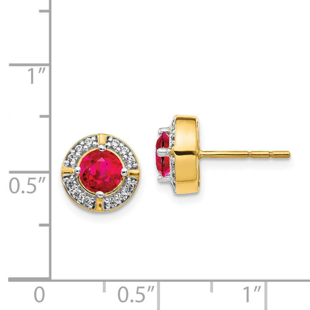 14k Yellow Gold Real Diamond and Ruby Fancy Halo Earrings