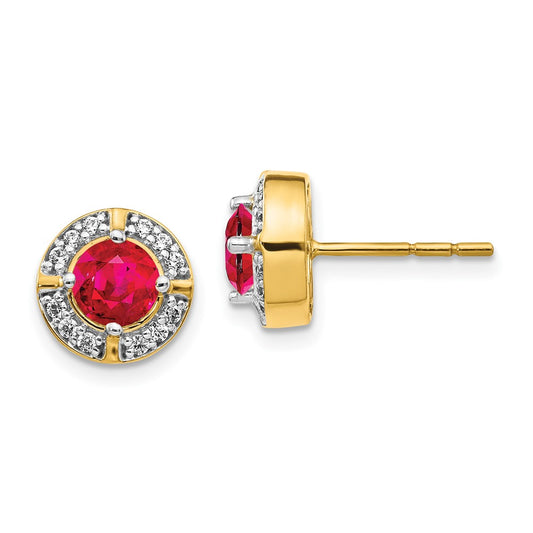 14k Yellow Gold Real Diamond and Ruby Fancy Halo Earrings