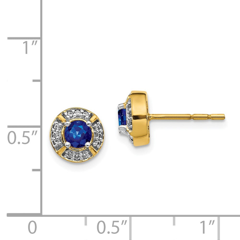 14k Yellow Gold Real Diamond and Sapphire Fancy Halo Earrings