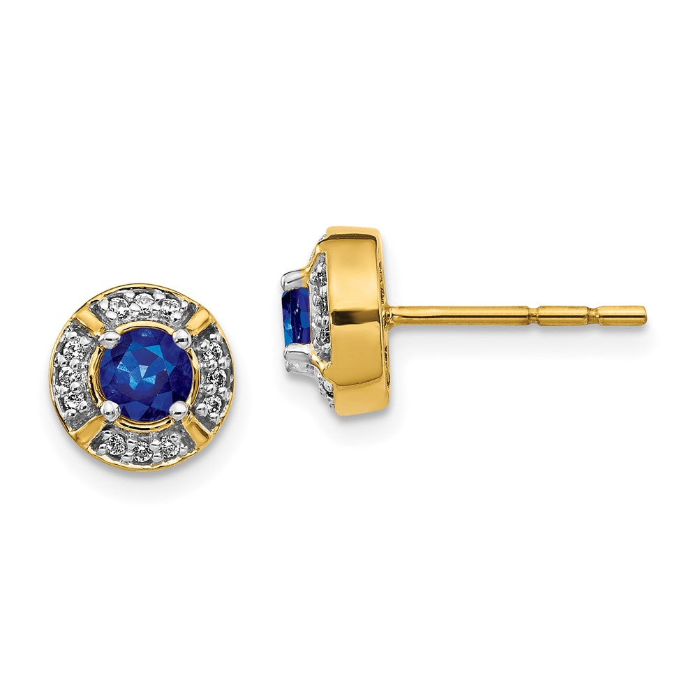 14k Yellow Gold Real Diamond and Sapphire Fancy Halo Earrings