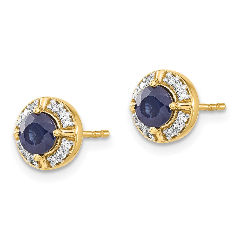 Solid 14k Yellow Gold Simulated CZ and Sapphire Fancy Halo Earrings