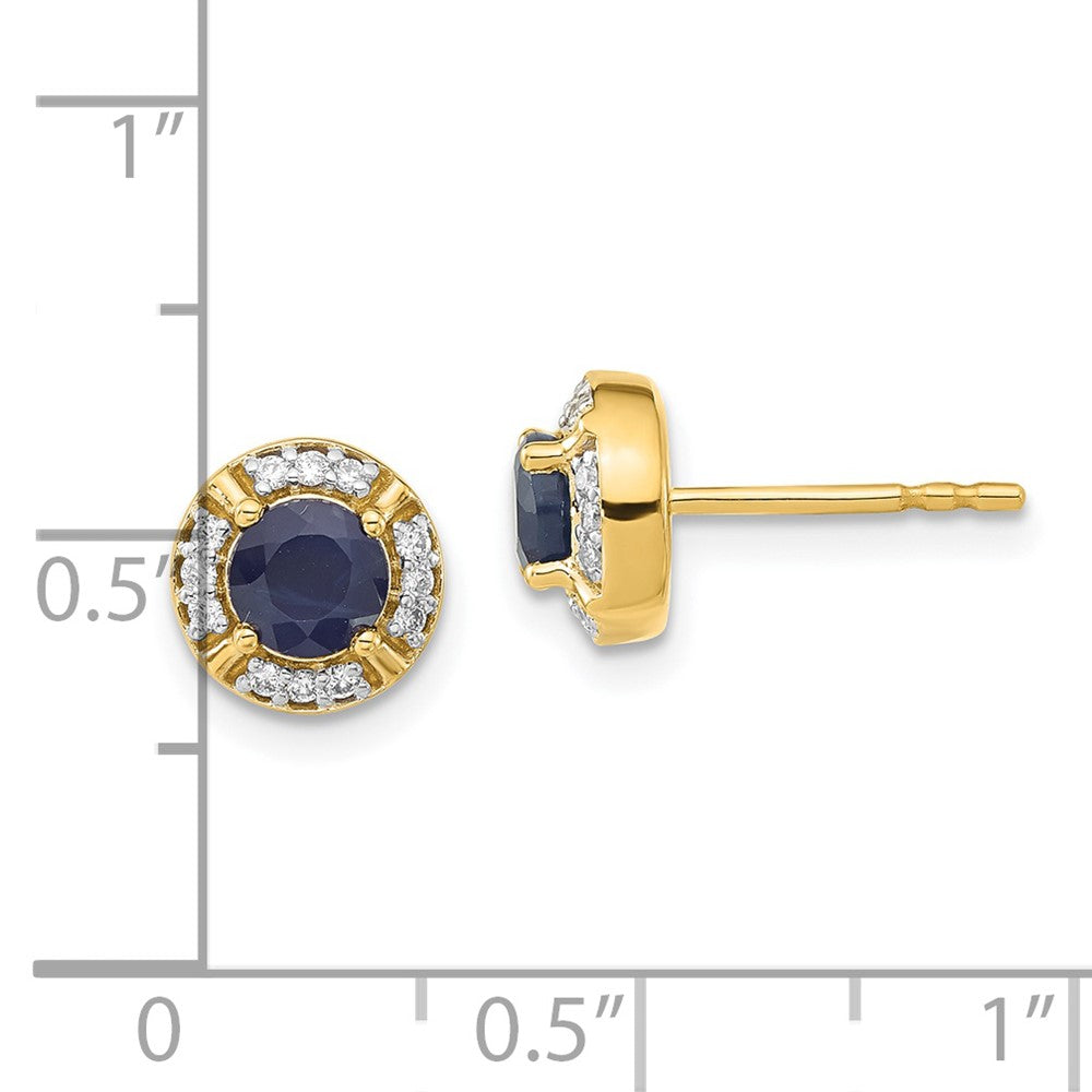 Solid 14k Yellow Gold Simulated CZ and Sapphire Fancy Halo Earrings