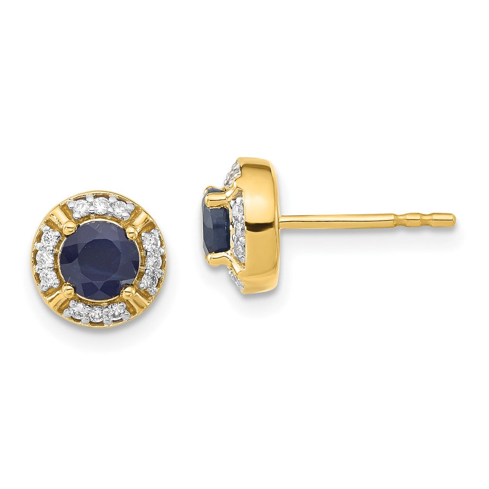 Solid 14k Yellow Gold Simulated CZ and Sapphire Fancy Halo Earrings